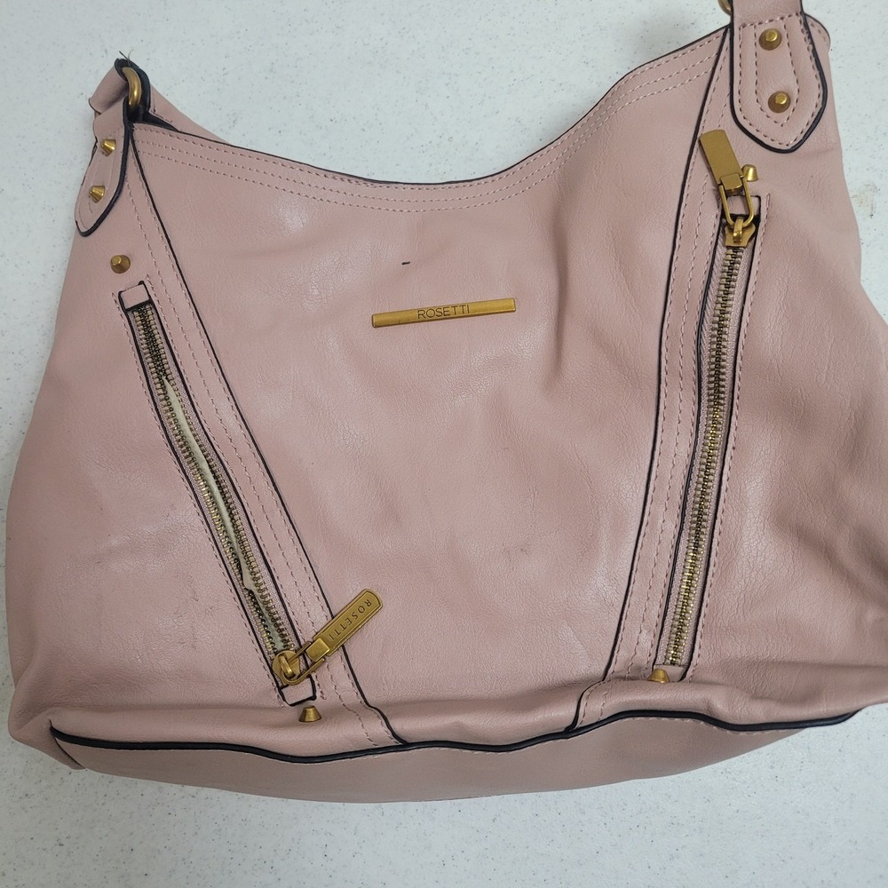 Rosetti Womens Pink Hobo Shoulder Bag Purse Faux Leather Gold Tone Hardware